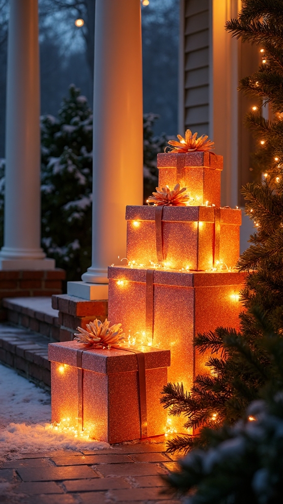 illuminated stacked gift boxes decor