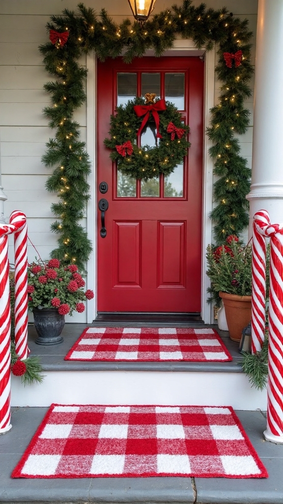 layered checkered welcome mat arrangement
