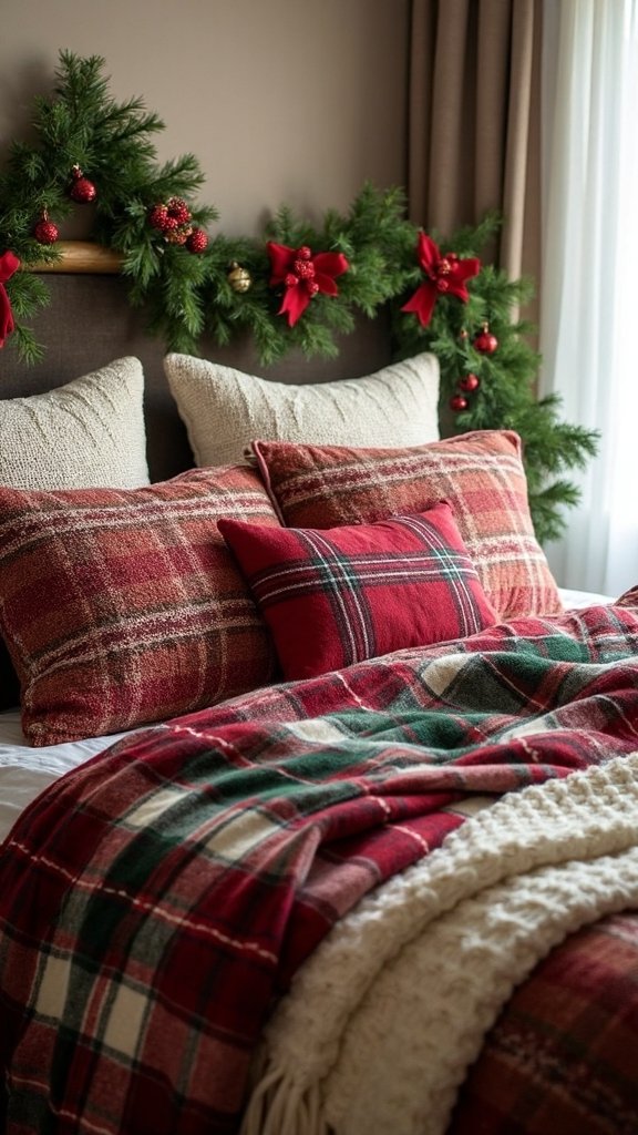 layered festive bedding decor