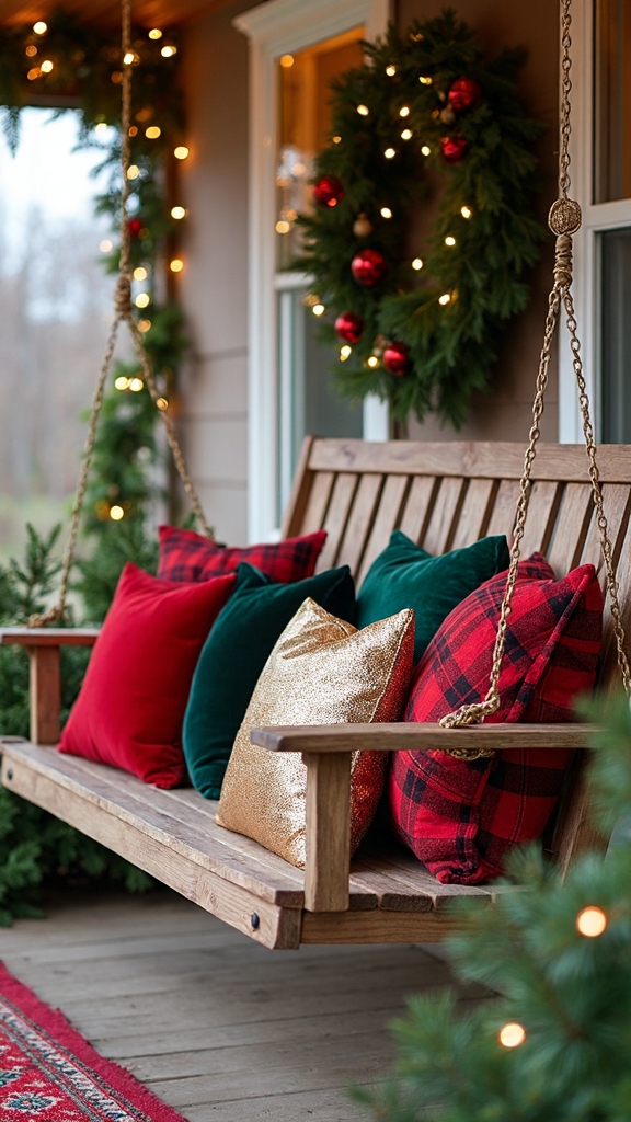 layered holiday throw pillow arrangements