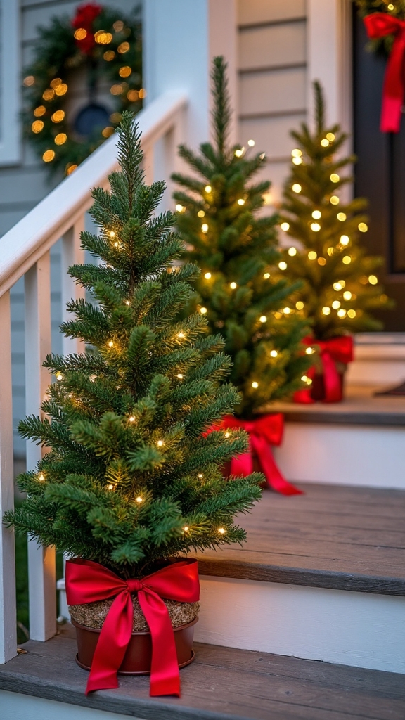 layered miniature evergreen porch decor