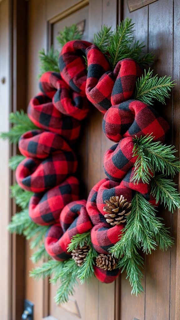 layered plaid ribbon pine wreaths