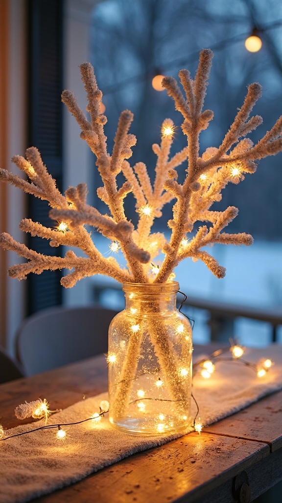 luminous winter branch centerpiece with lights