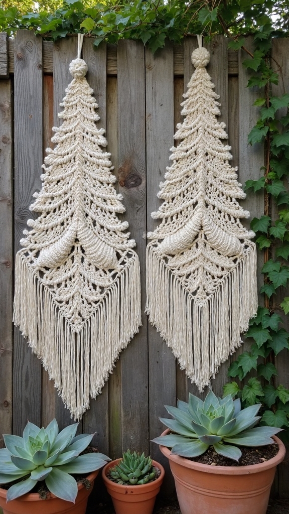 macrame christmas trees for vertical gardens