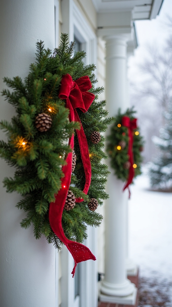 matching wreath displays complement column bases