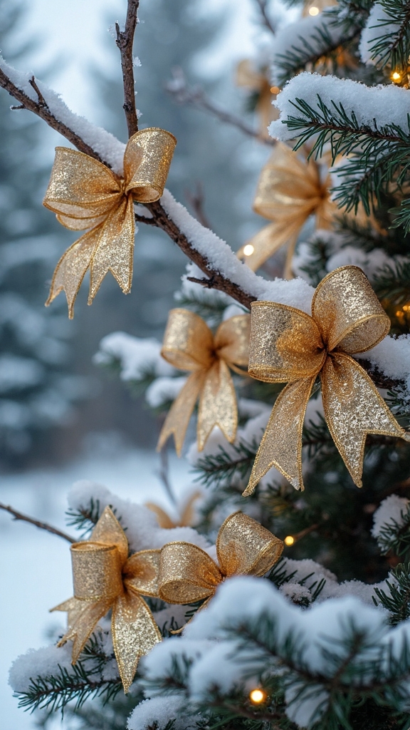 metallic bow wrapped elegant outdoor christmas