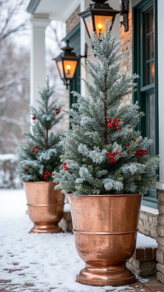 metallic textural architectural holiday inspired planter decor