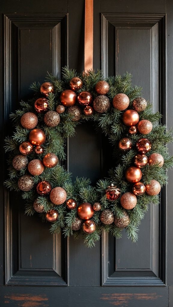 metallic wreath brings warm elegance