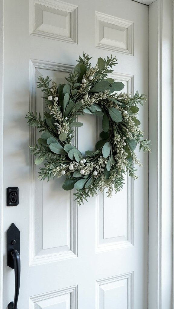 minimalist eucalyptus swag with white berries