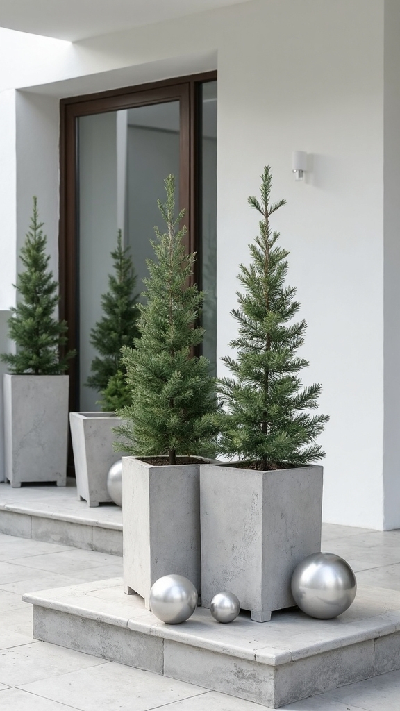 minimalist evergreen container arrangements