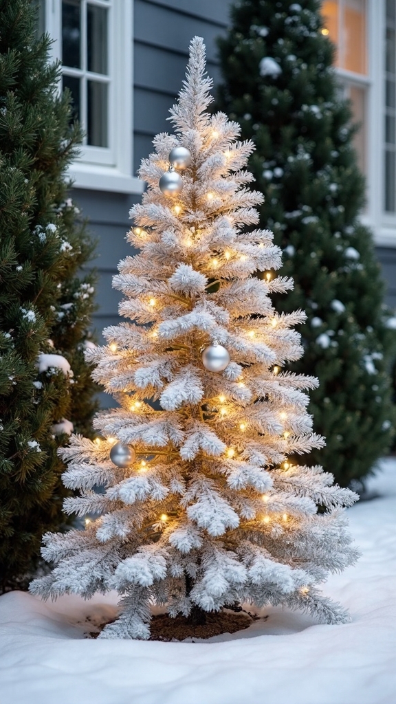 minimalist monochrome snowy christmas tree