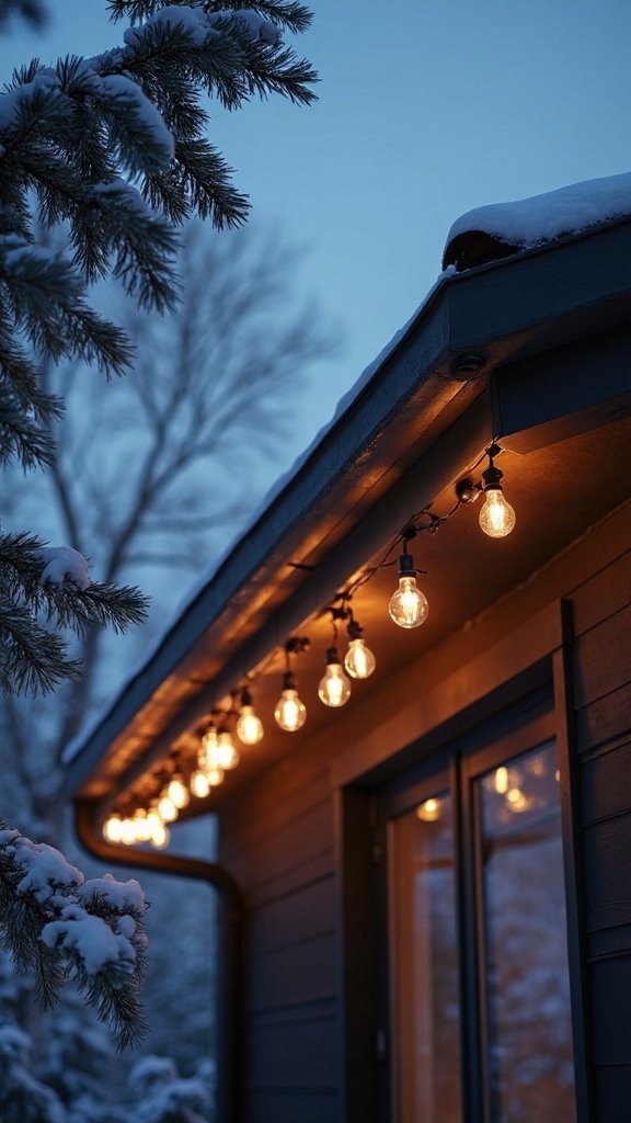 minimalist roofline string light decor