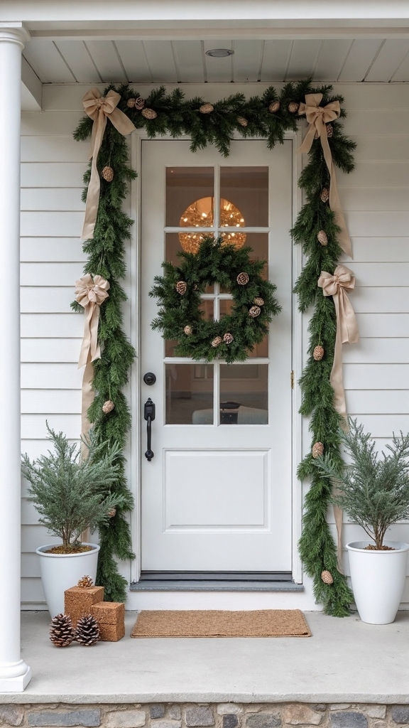 neutral minimal christmas porch decor