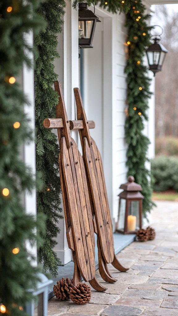 nostalgic farmhouse porch sled display