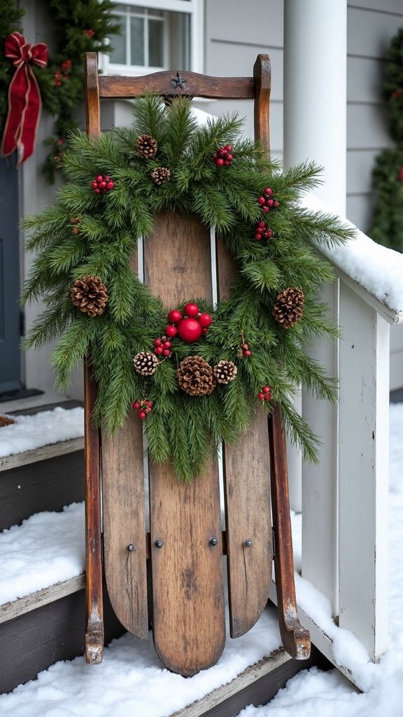 nostalgic festive rustic sled display