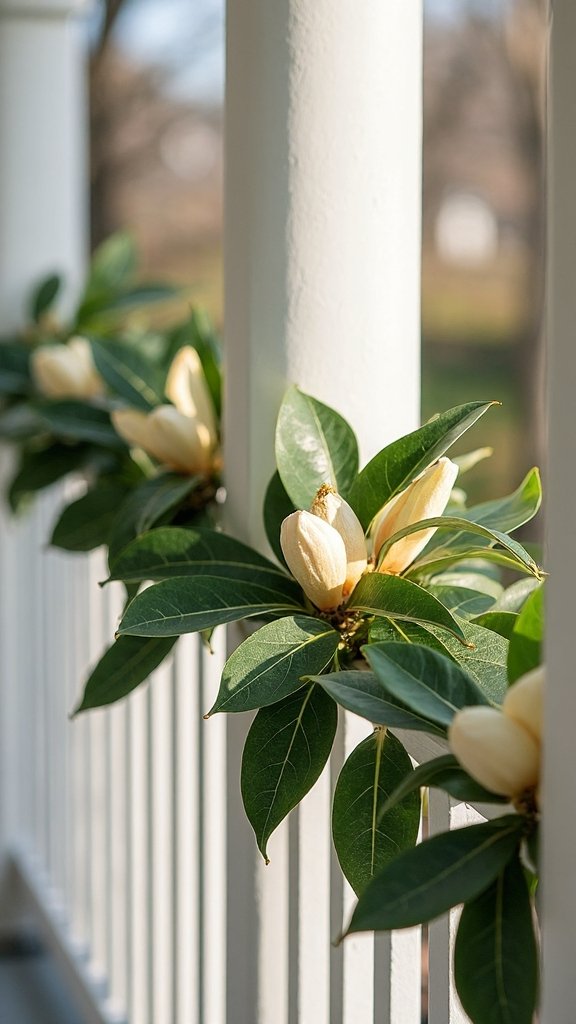 organic magnolia garland with gold accents