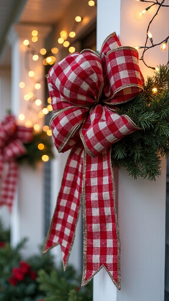 oversized plaid bows transform porch
