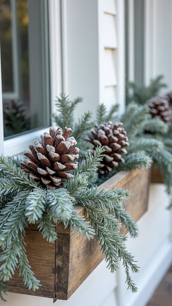 pine cone eucalyptus window boxes