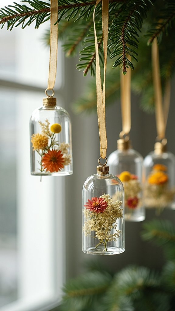pressed flower ornaments in glass frames