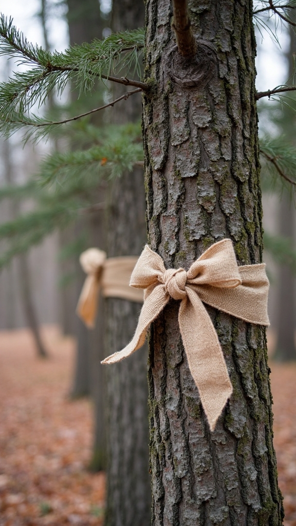rustic burlap bows transform outdoor trees