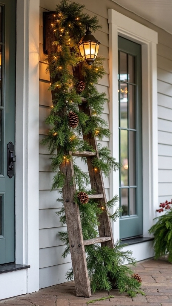rustic christmas porch ladder decor