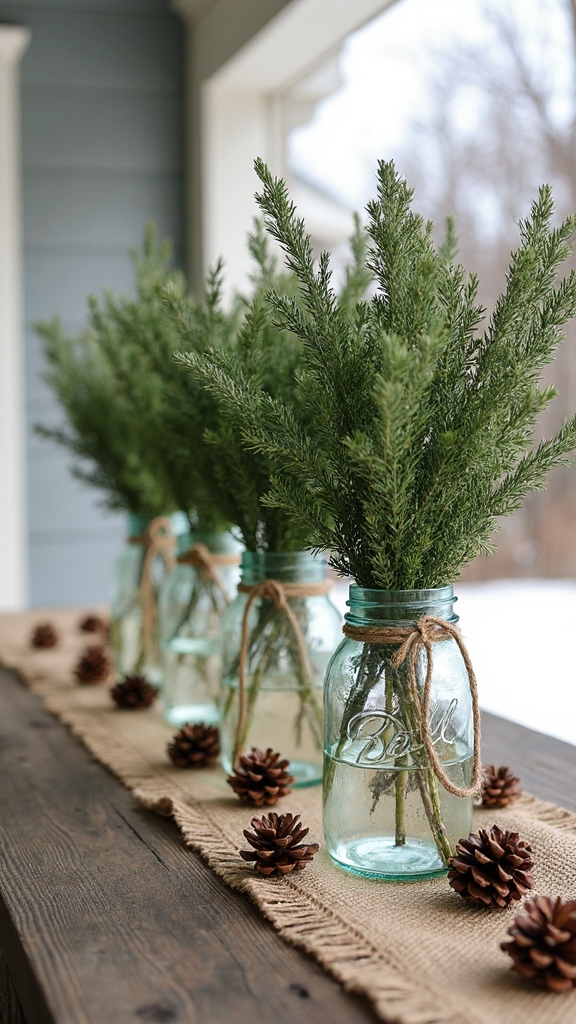rustic farmhouse christmas centerpiece with evergreens