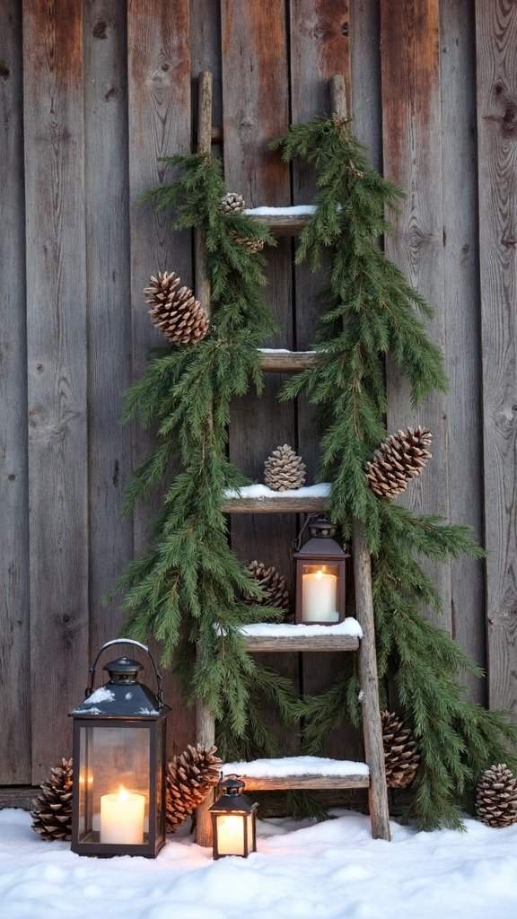 rustic farmhouse christmas display ladder