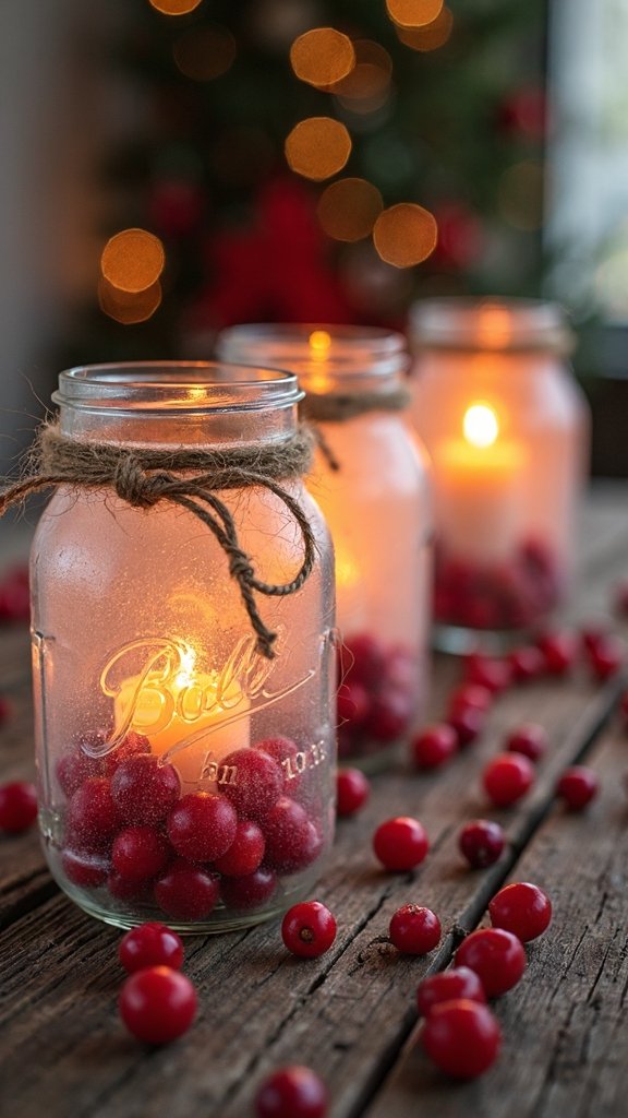 rustic farmhouse christmas luminaries with cranberries