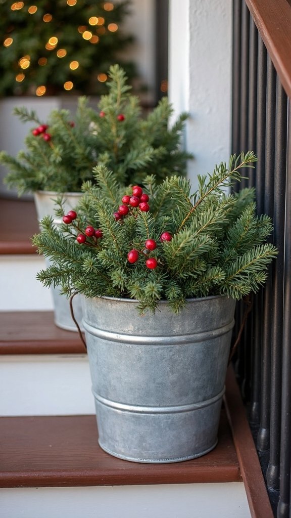 rustic farmhouse holiday greenery arrangement