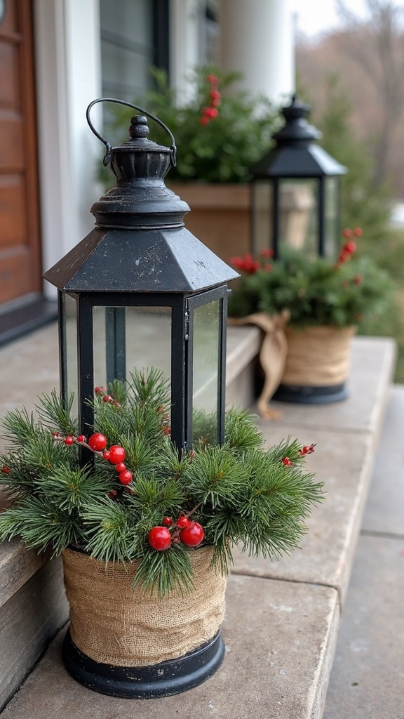 rustic farmhouse holiday lantern displays