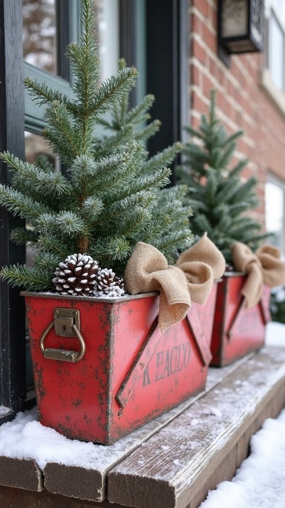 rustic farmhouse holiday planter displays