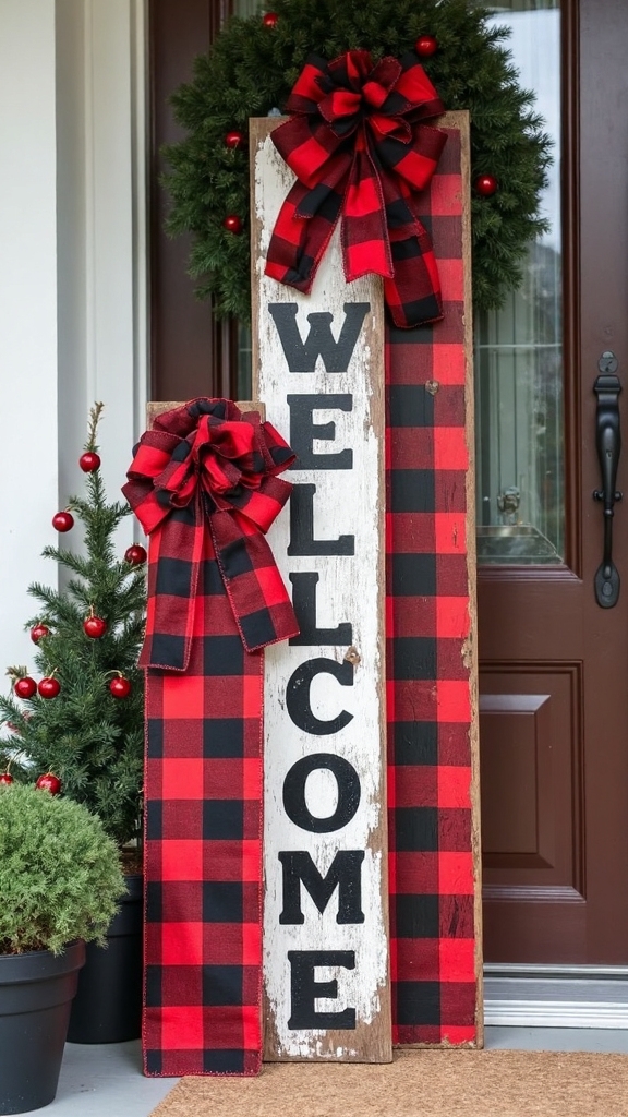 rustic holiday plaid wooden signage