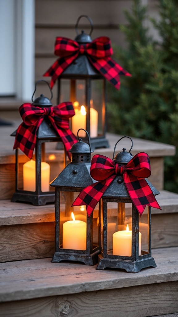 rustic plaid lantern centerpieces