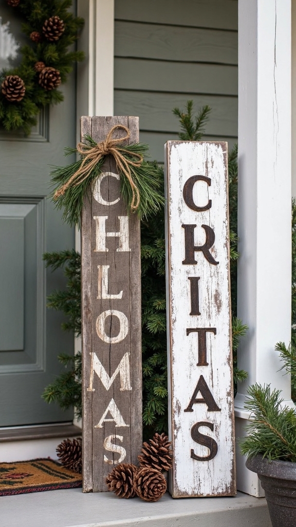 rustic wooden holiday message signs