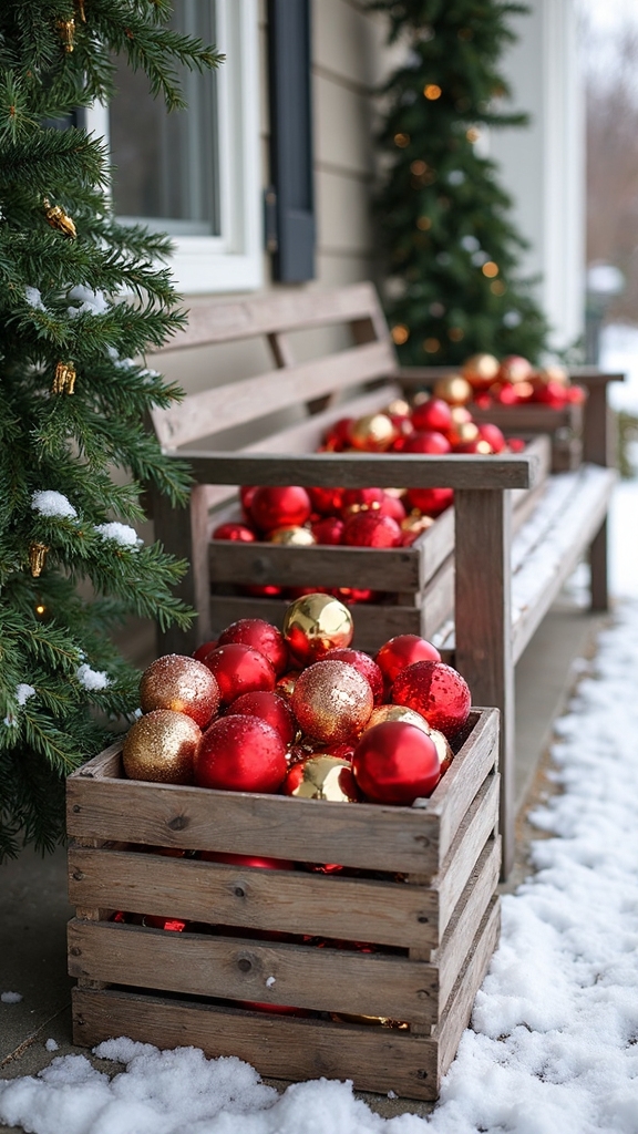 rustic wooden ornament filled crate display