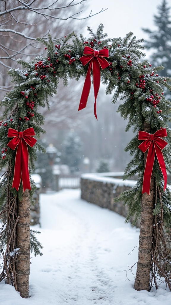 rustic woodland winter holiday entrance