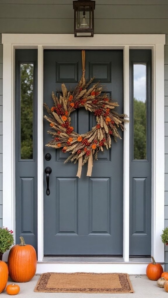 seasonal wreath and door decoration