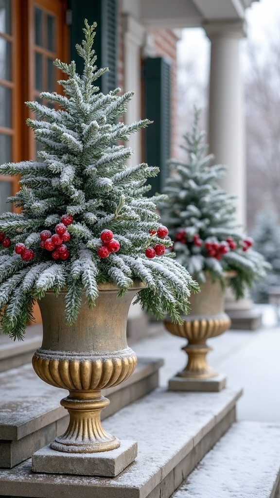 sophisticated holiday outdoor container arrangements