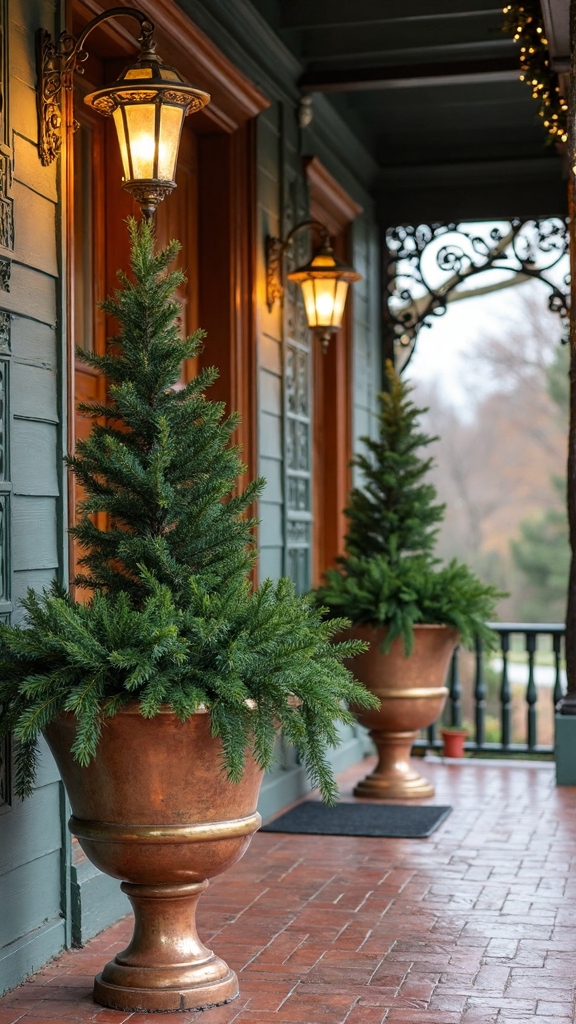 sophisticated metallic holiday porch display