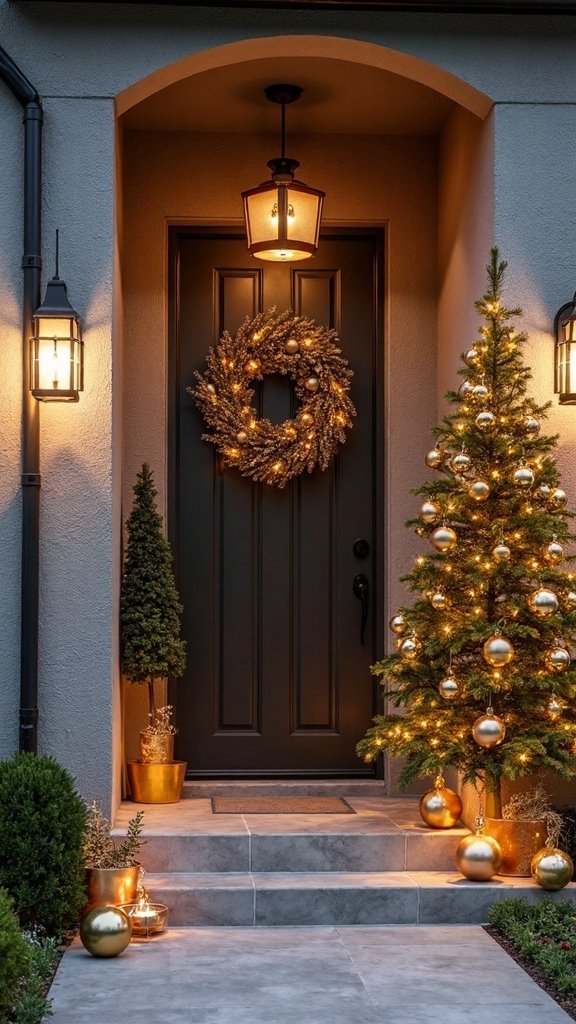 sophisticated metallic outdoor christmas display