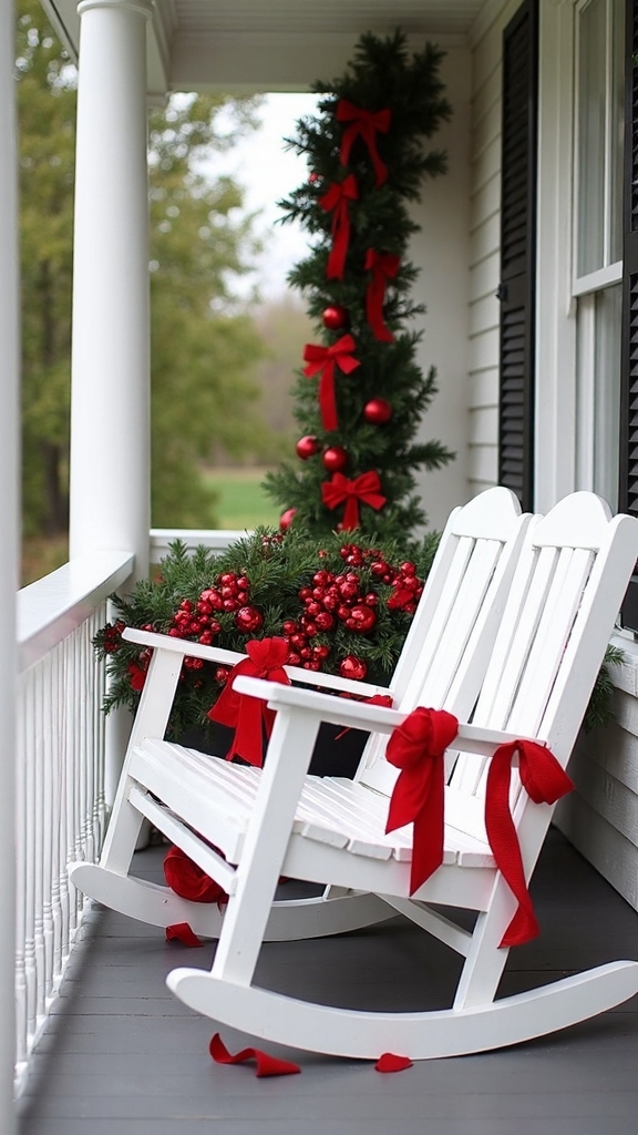 sophisticated seasonal porch swing accents
