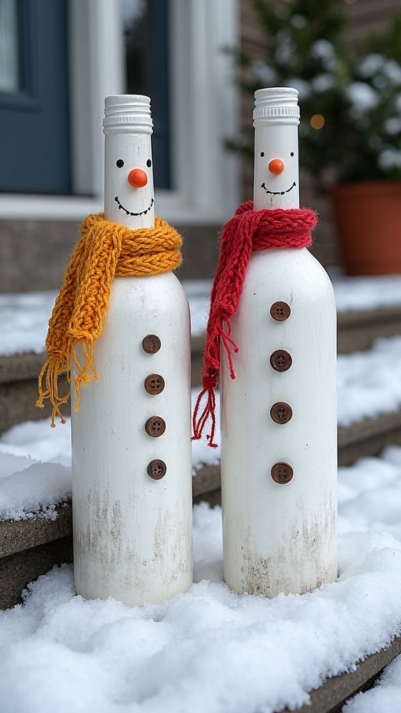 sustainable festive whimsical wine bottle snowmen