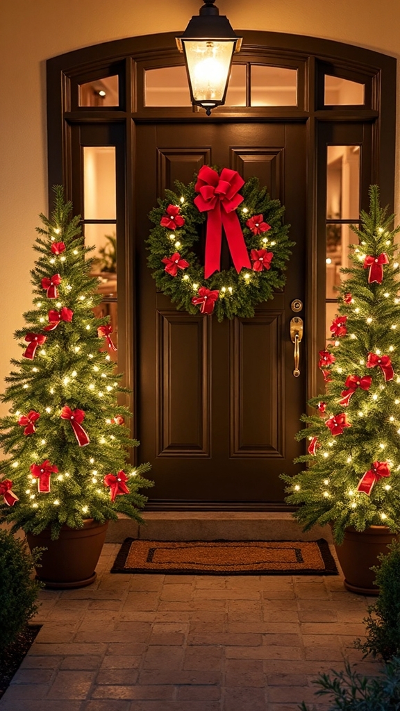symmetrical potted christmas tree arrangements