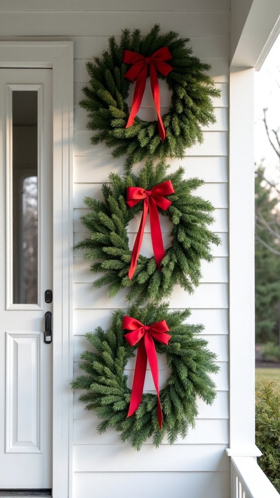 varying vertical wreath arrangements on exterior