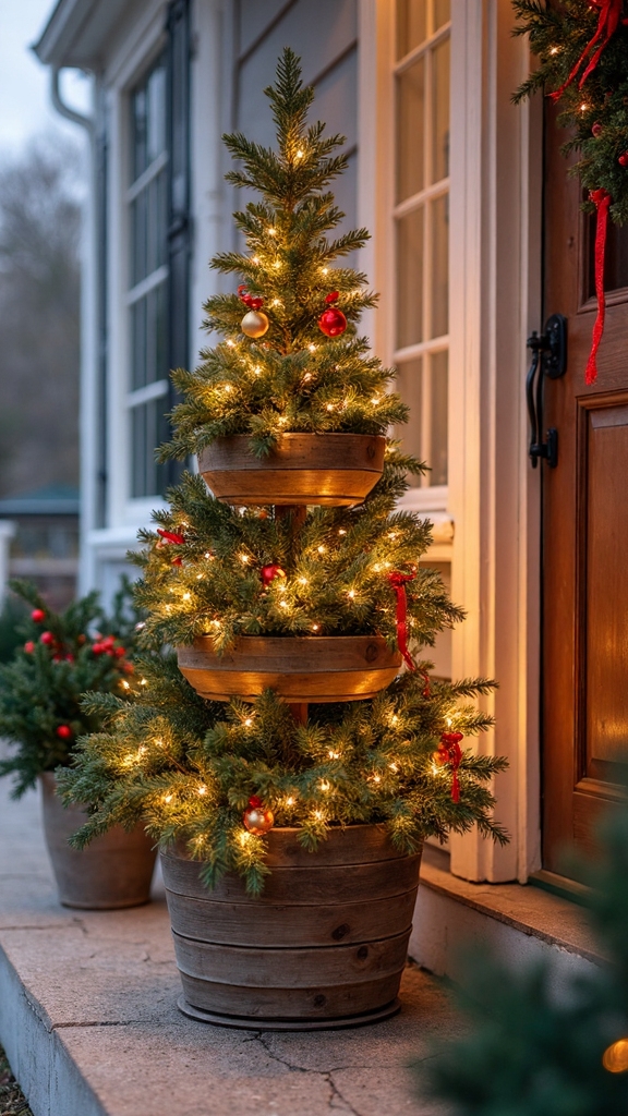 vertical christmas porch plant stand display