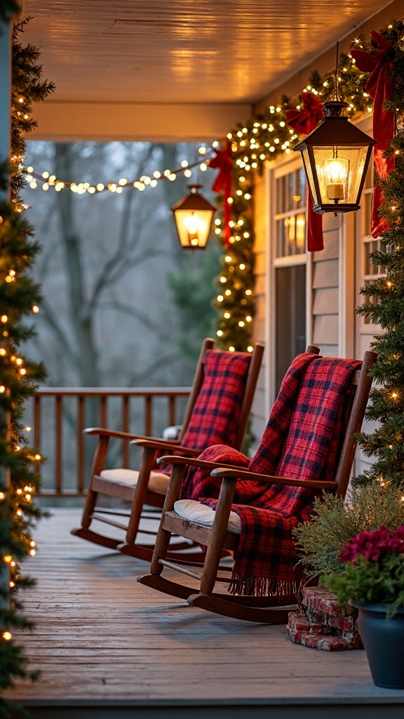 warm cozy christmas themed porch decor