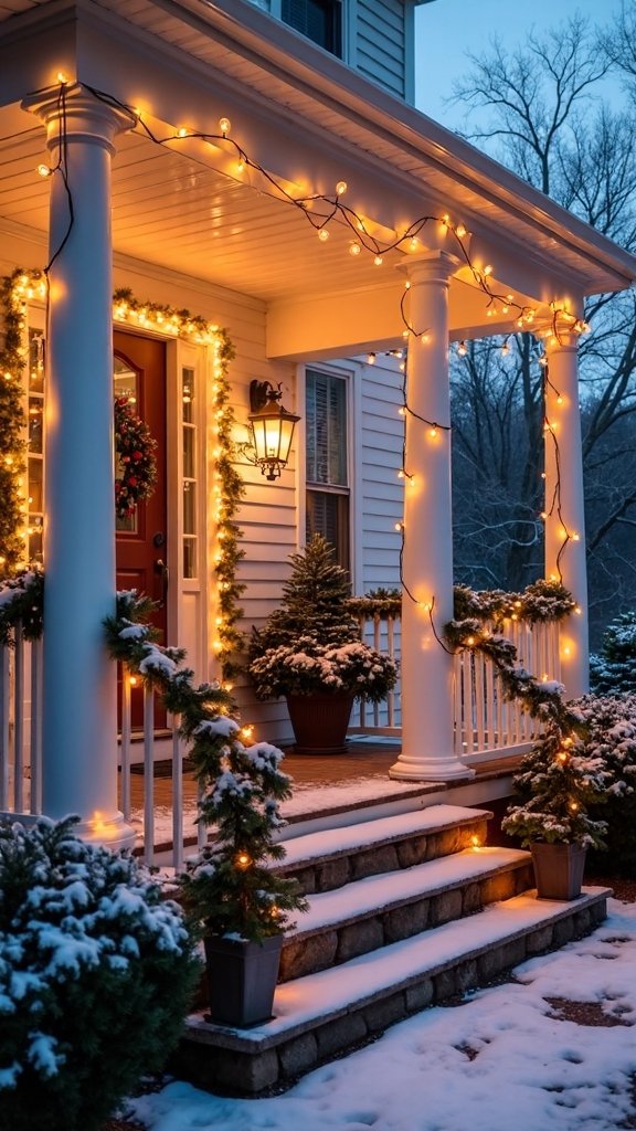 warm inviting porch column lighting