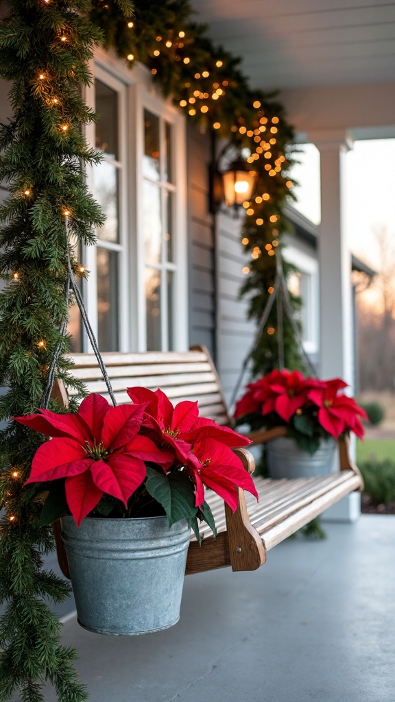 weatherproof poinsettias complement porch swings