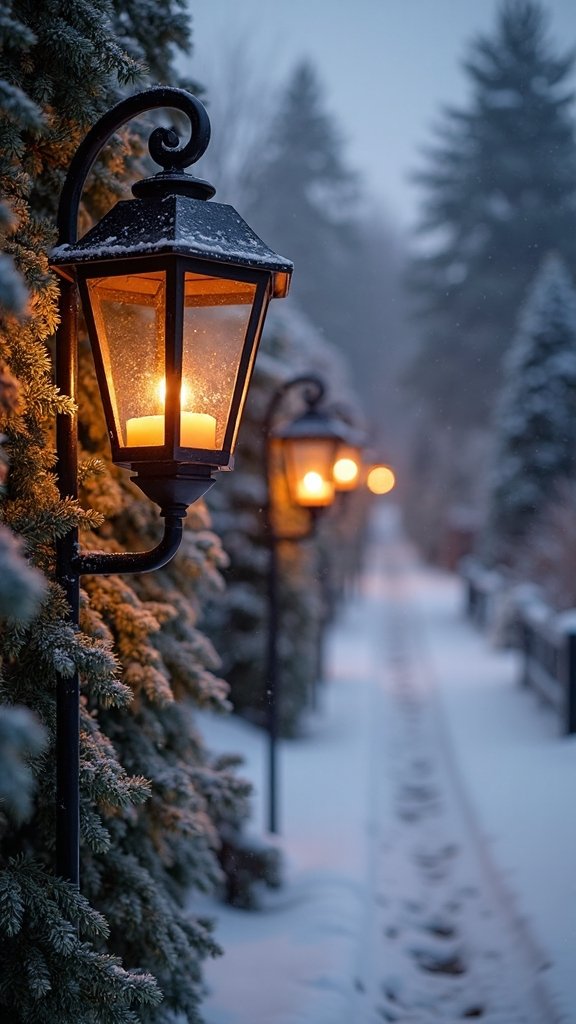 welcoming farmhouse lantern lit holiday entrance