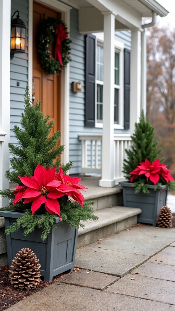 welcoming holiday entrance seasonal planters